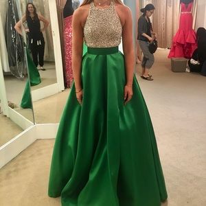 Jovani Emerald & rhinestones halter